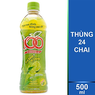 Thùng 24 Chai Trà 100 Trà Xanh Vị Chanh Tribeco 500Ml