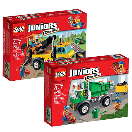 Combo LEGO JUNIORS - Xe Vệ Sinh Môi Trường 10680  Và Xe Kéo Cứu Hộ 10683