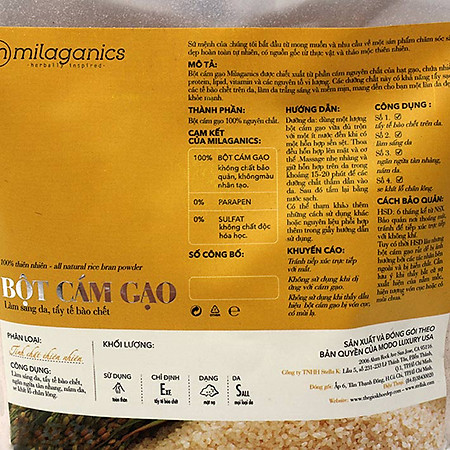 Bột Cám Gạo Nguyên Chất Milaganics (100g)