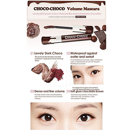 Mascara Làm Dài Và Dày Mi Shinbing Face - Peripera Choco-Cho Volume Mascara #1 Dark Choco