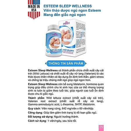 Thực Phẩm Chức Năng Mang Đến Giấc Ngủ Ngon Esteem Sleep Wellness (Hộp 60 Viên )