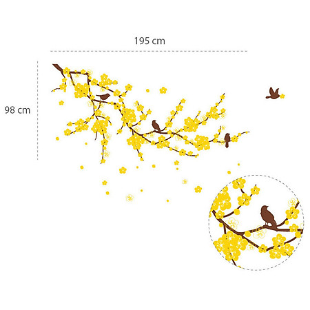 Decal Dán Tường NineWall Branch With Flower Birds HT001