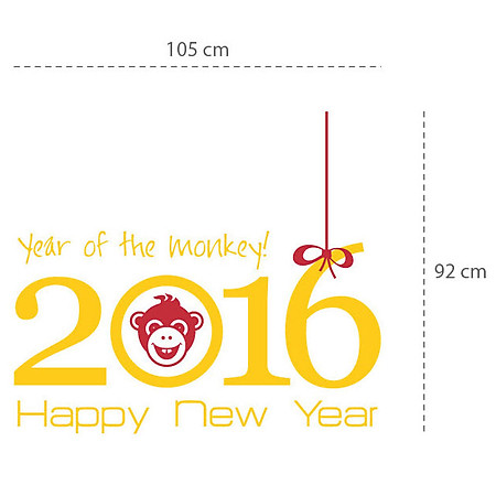 Decal Dán Tường NineWall Monkey With Happy Year HT030