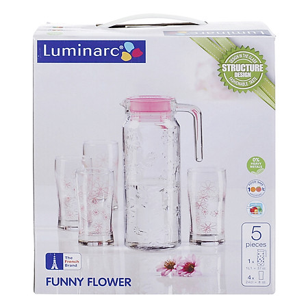 Bộ Bình Ly Thủy Tinh Luminarc 5 Món Funny Flower J8515