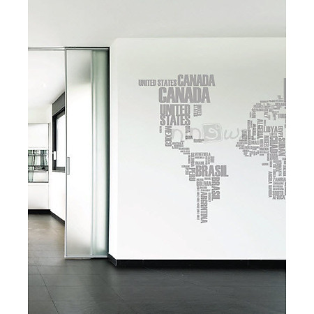 Decal Dán Tường NineWall World Map in Words FT001