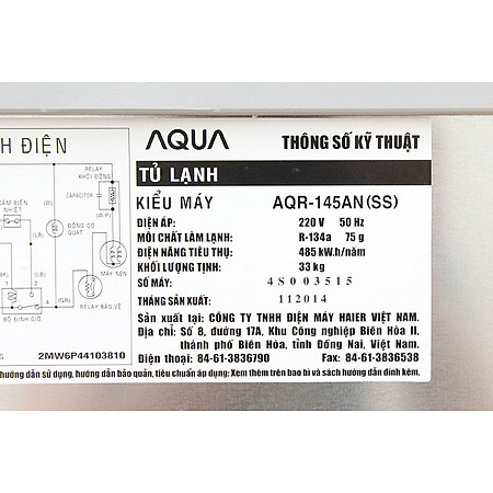 Tủ Lạnh Aqua 2 Cửa AQR-145AN.S (143L)