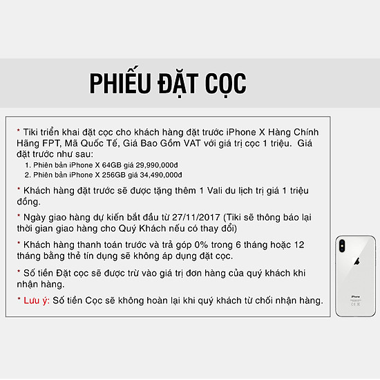 [PDC] Phiếu Đặt Cọc iPhone X 64GB