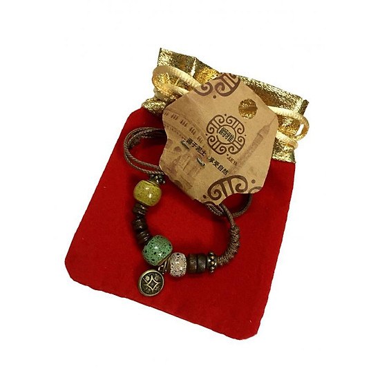 Vòng đeo tay nữ handmade hạt xứ gắn đồng xu cổ may mắn VDTX01 (có kèm túi nhung cao cấp)