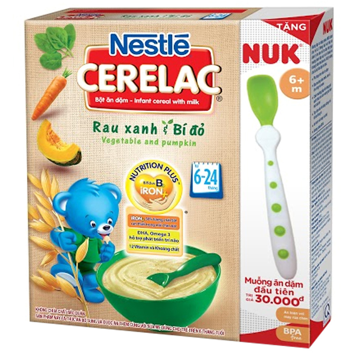Bột Ăn Dặm Nestle Cerelac - Rau Xanh Và Bí Đỏ (200g) Tặng Kèm Muỗng Ăn Dặm Nuk