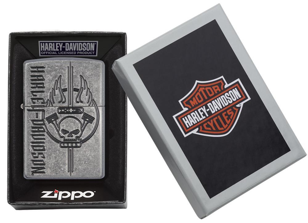 Zippo-Armor-Harley-Davidson-Skull-Antique-Silver-Plate-29280-5