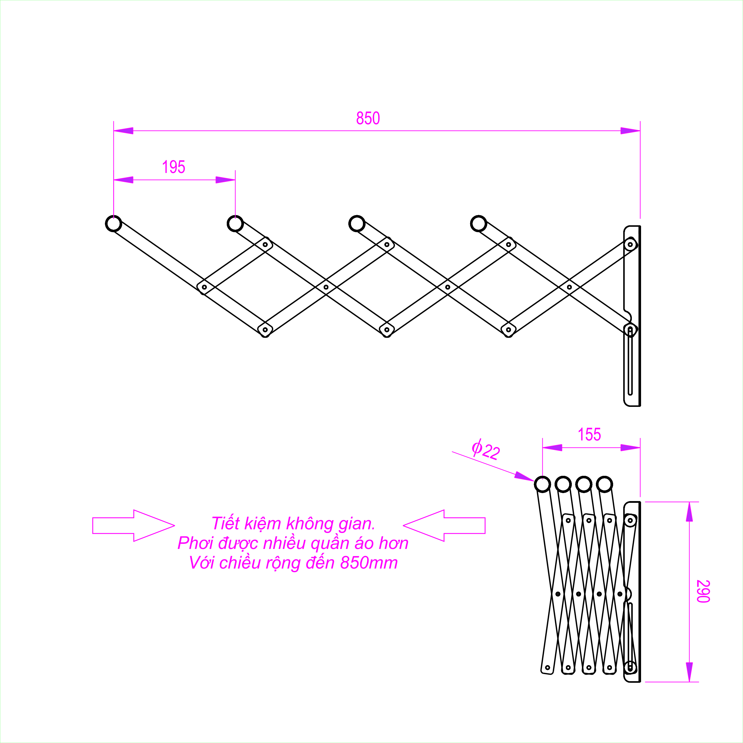 Giàn phơi inox gắn tường tiện dụng CB-004
