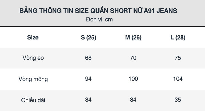 Quần Short jeans nữ A91 JEANS