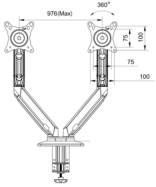 Giá treo 2 màn hình máy tính nhập khẩu F180 cho 17-27inch, tích hợp cổng USB