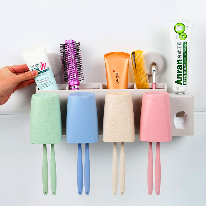 Kệ treo bàn chải và lấy kem tự động 4 cốc cao cấp