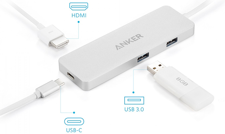 Hub USB Type-C Anker Premium 3 Cổng Ethernet / USB 3.1 Gen 1 / USB Type-C Hỗ Trợ PowerDelivery PD A8032 - Hàng Chính Hãng