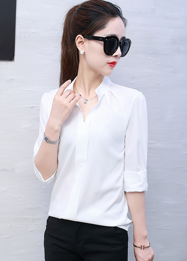 sơ mi nữ tay dài cổ v sm08
