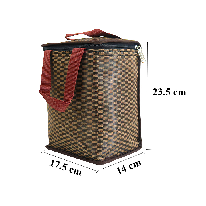 Túi giữ nhiệt kiểu đứng caro nâu đen mới