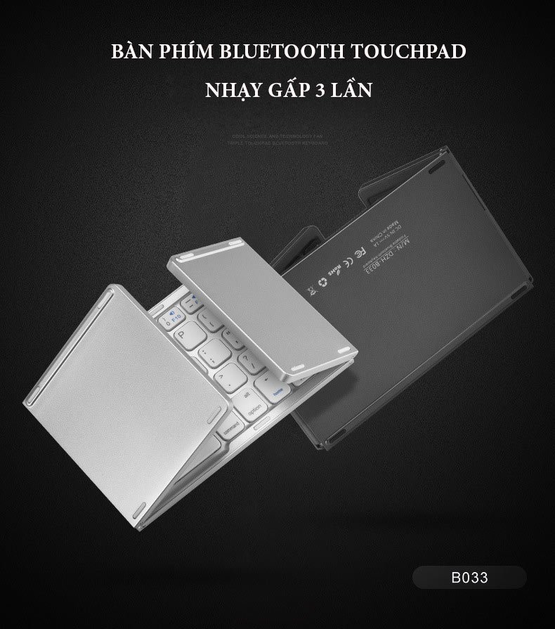Bàn phím Bluetooth tích hợp chuột touchpad hỗ trợ chơi game gấp gọn B033 Aturos cho điện thoại, máy tính bảng, Android, iPad