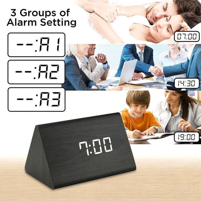 Đồng Hồ Gỗ Báo Thức (Wood LED Digital Desk Alarm)