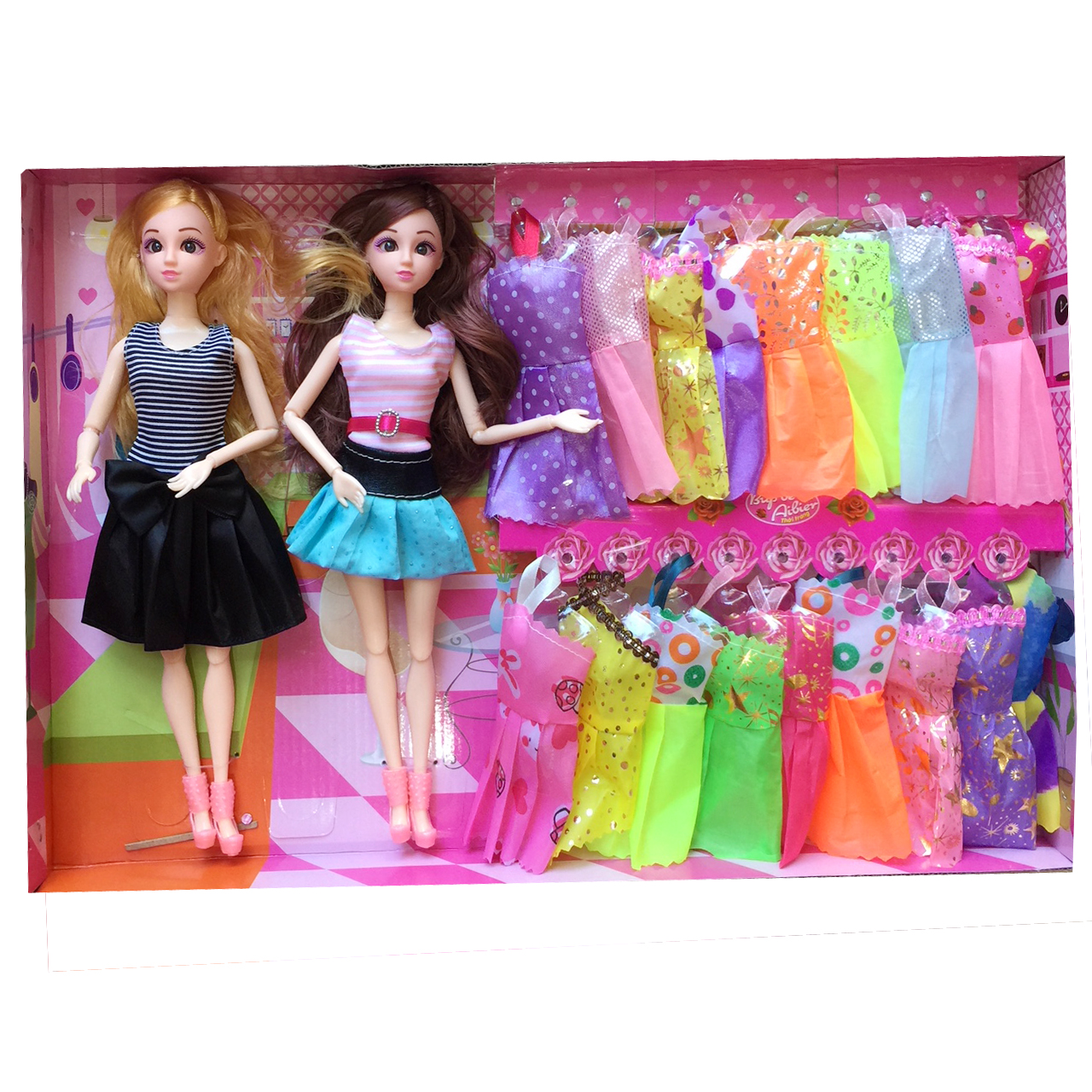 Búp bê đôi xinh đẹp có khớp và 16 bộ váy 