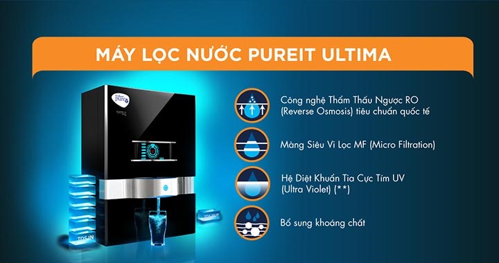 Máy Lọc Nước Pureit Ultima Lọc Nguyên Khối Tích Hợp Công Nghệ RO + UV + MF - Hàng chính hãng