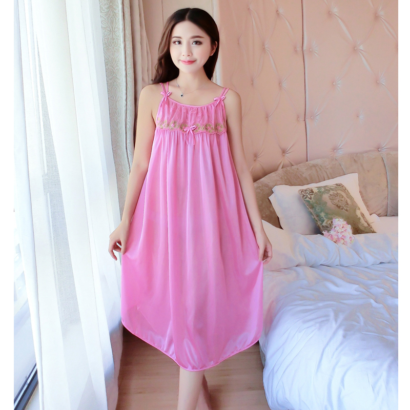 Đầm (Váy) ngủ nữ 2 dây phi lụa mềm mại thoáng mát co giãn JS-SX576