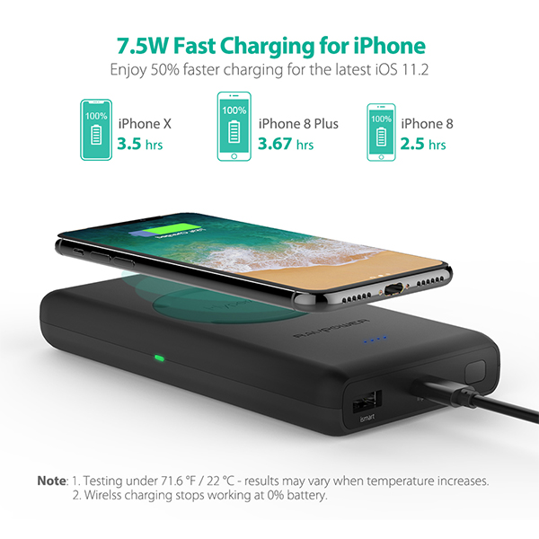 Pin Sạc Dự Phòng Kiêm Sạc Không Dây RAVPower 10400mAh RP-PB080 – Hàng Nhập Khẩu