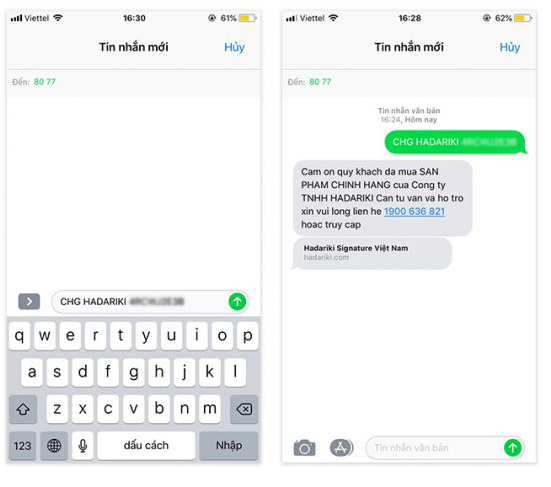 Nhắn tin kiểm tra hàng chính hãng Hadariki Glucosamine