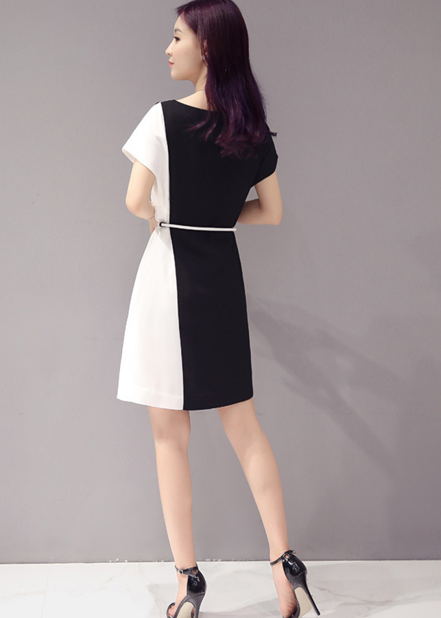 Đầm nữ phối màu tặng kèm beo da33