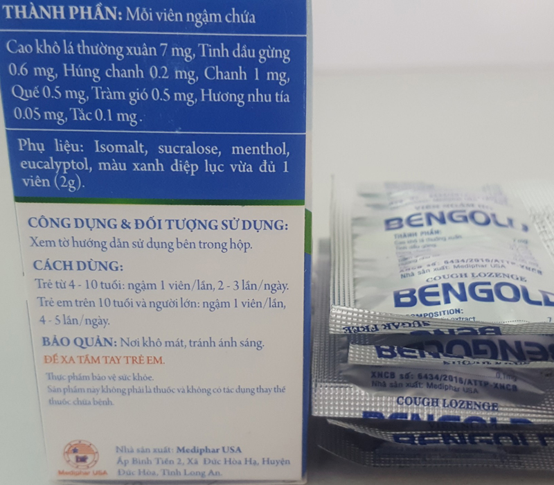 Viên Ngậm BENGOLD Không Đường - Giảm Ho - Đau Rát Họng