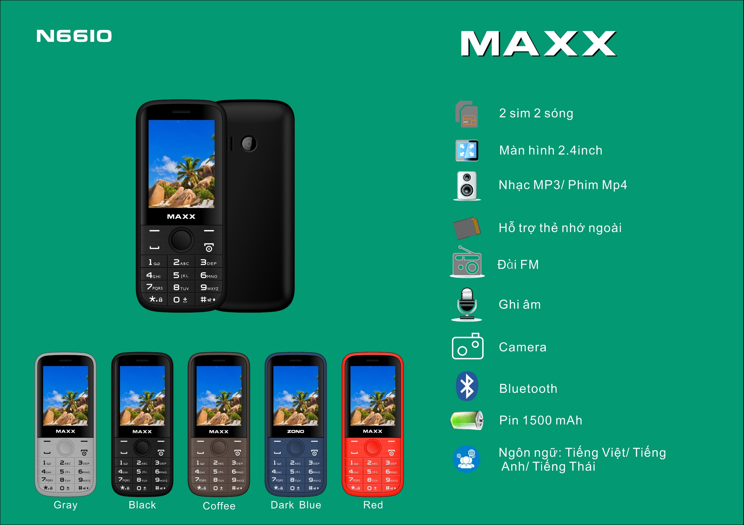 ĐTDĐ Maxx N6610 màn hình cong rộng 2.4 inch, pin khủng 1500 mAh - Hàng Nhập Khẩu