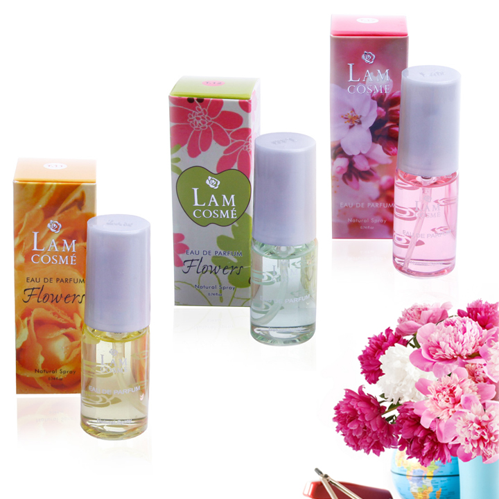Bộ 3 chai nước hoa nữ 22ml Lamcosmé Flowers, Hương hoa cỏ thiên nhiên