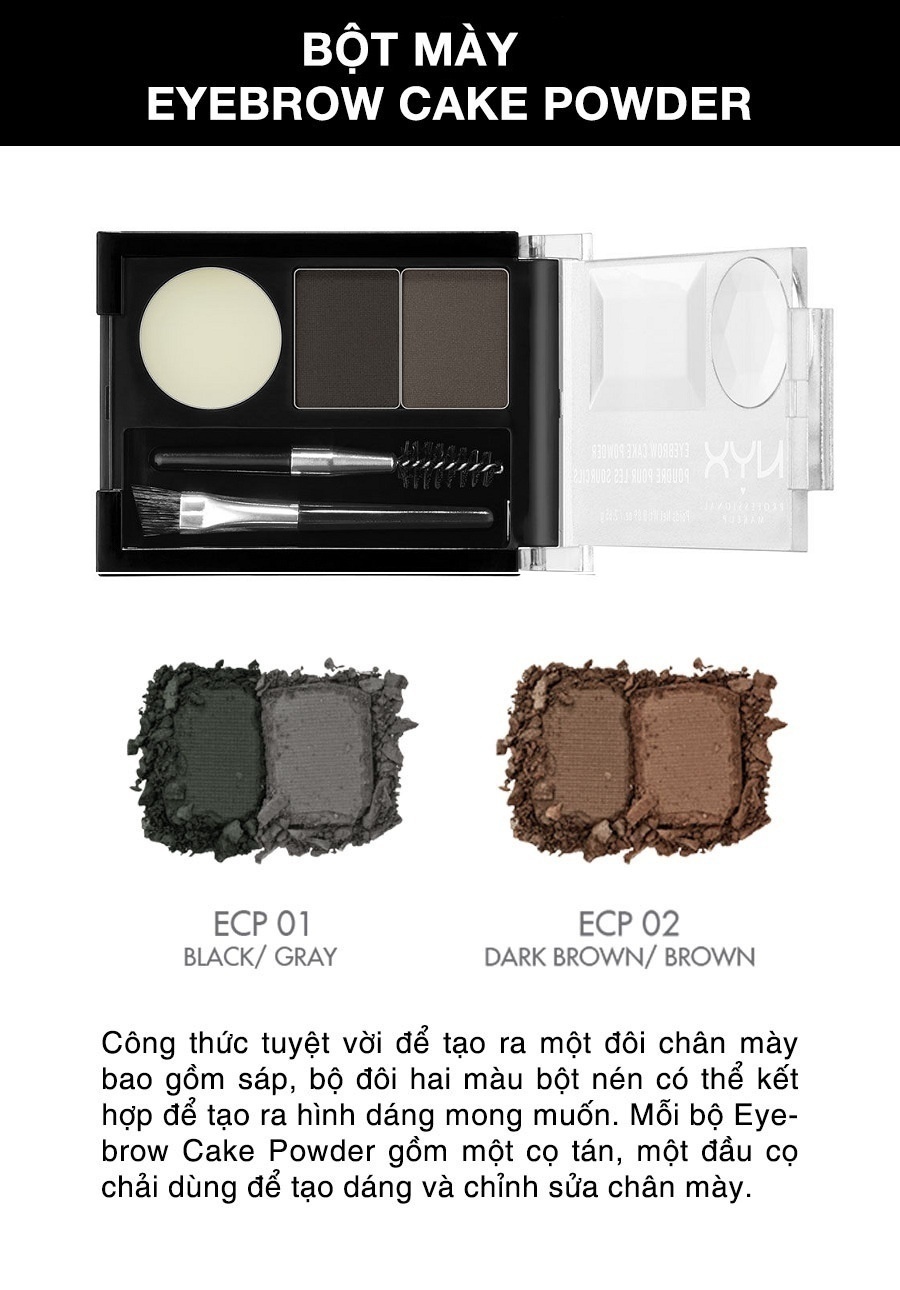 Bột kẻ mày NYX Professional Makeup Eyebrown Cake Powder ECP01 Black/ Gray 2.65g