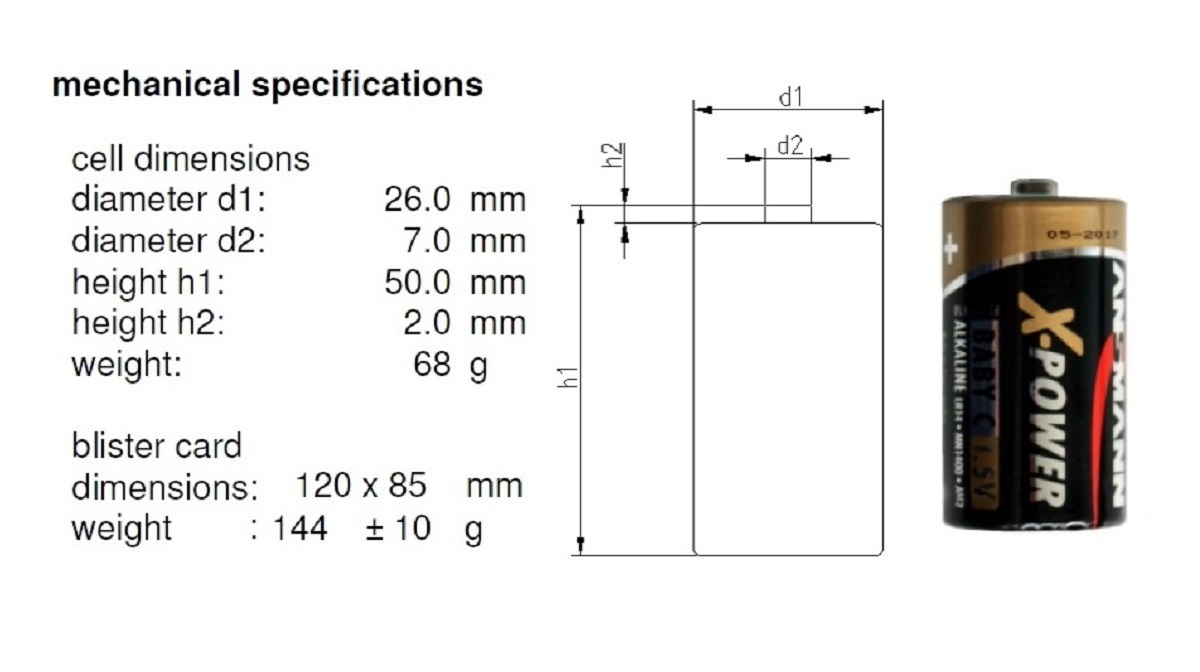 2 vỉ Pin trung (Baby-C) X-Power ANSMANN ALKALINE