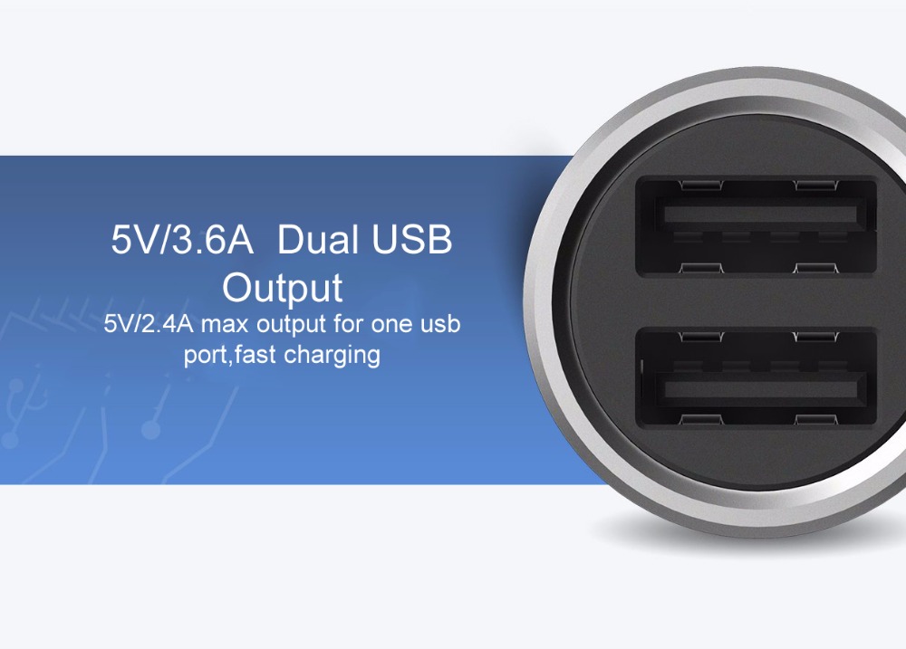 Original Xiaomi MI dual port charger / car charger metal appearance 5V / 3.6A dual USB smart output support fast charging Competiable with Most  Phone Tablet PC