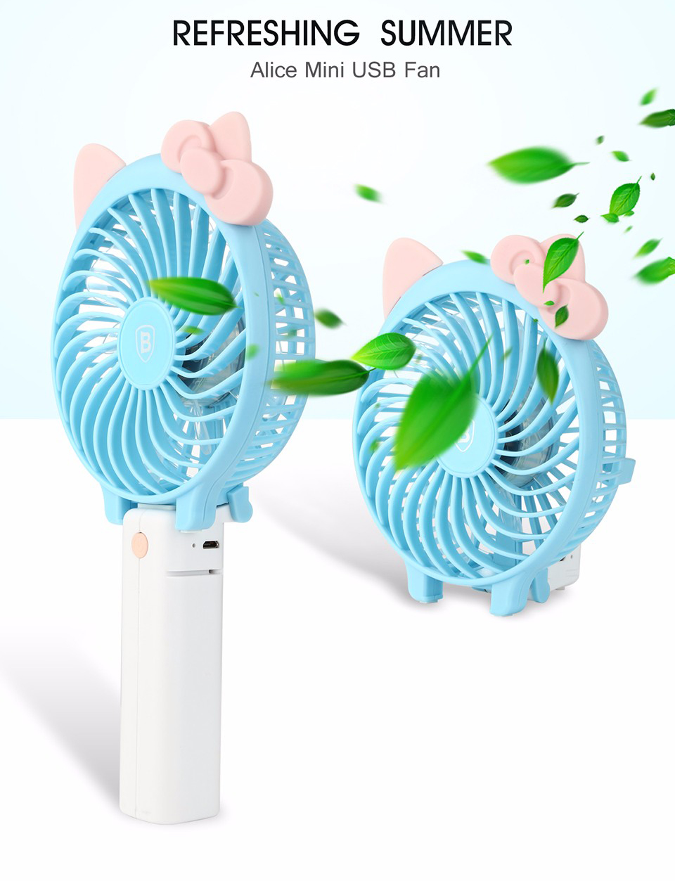 Quạt Baseus, Quạt USB, USB mini , Cho Fan Phim Hoạt Hình Alice, Cải Tiến Phiên Bản Xanh Lá Cây