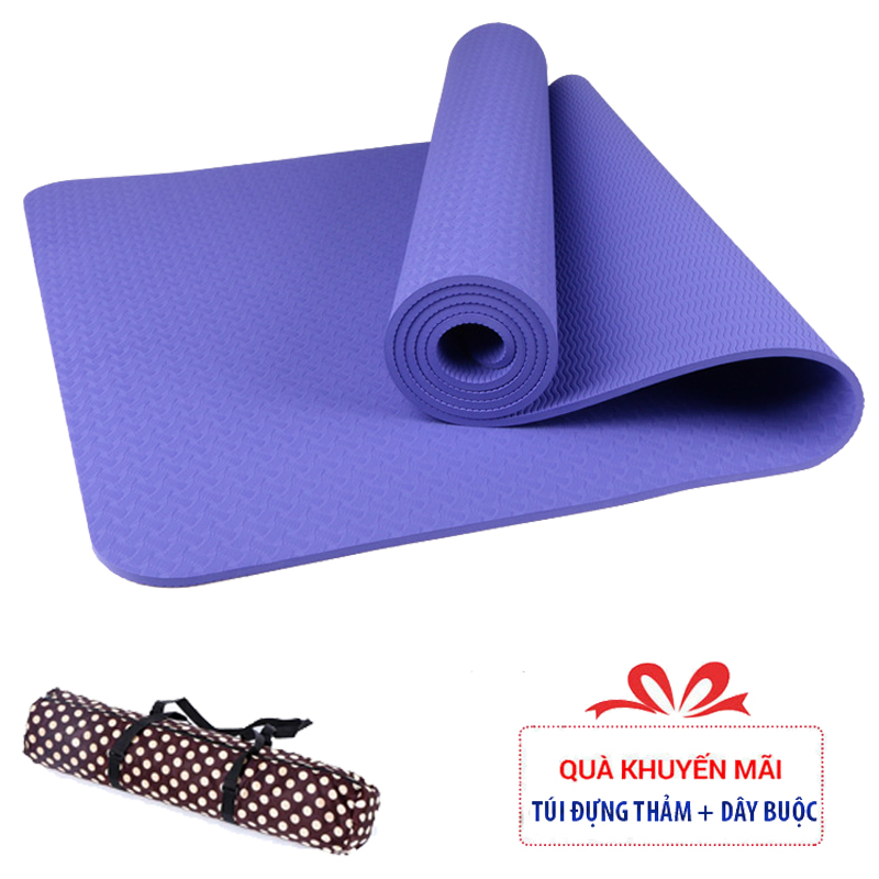 Thảm tập yoga TPE 1 lớp 8mm (Xanh tím) + Tặng túi đựng thảm và dây buộc thảm