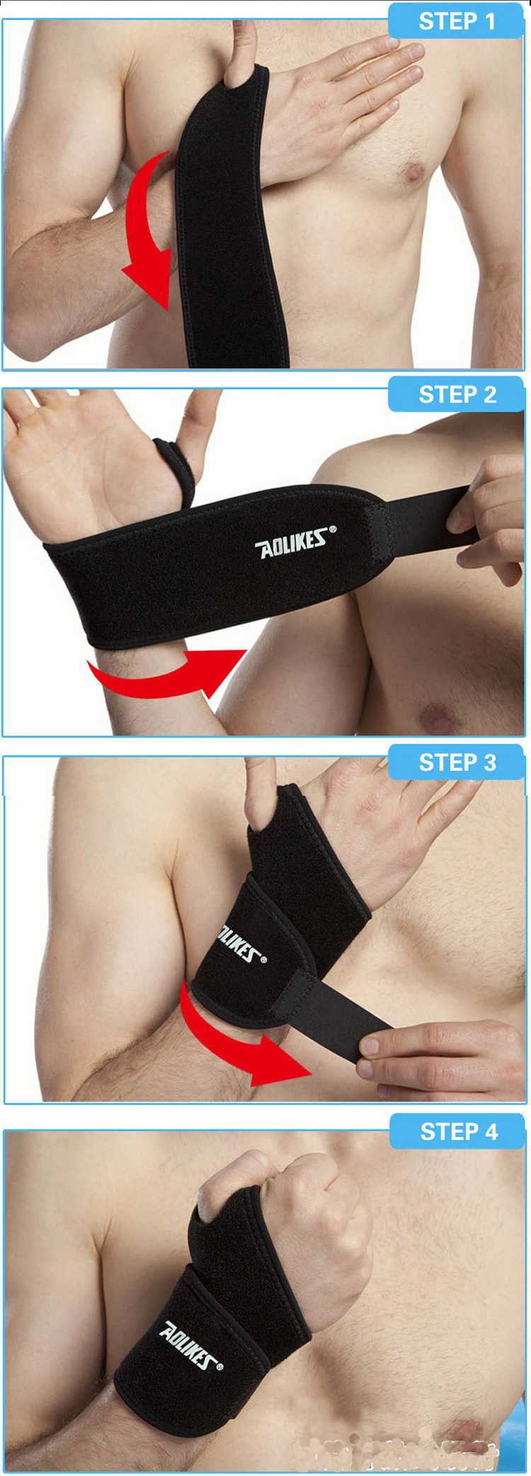 Găng tay thể hình bảo vệ cổ tay khi tập tạ, gym, bóng rổ AOLIKES (1 Đôi)
