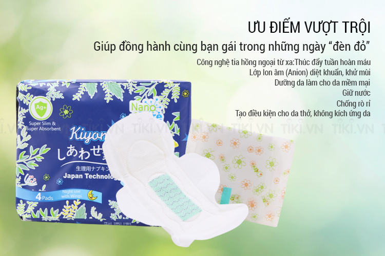 Băng Vệ Sinh Ban Đêm Nhật Bản Kiyomi (Gói 4 Miếng)