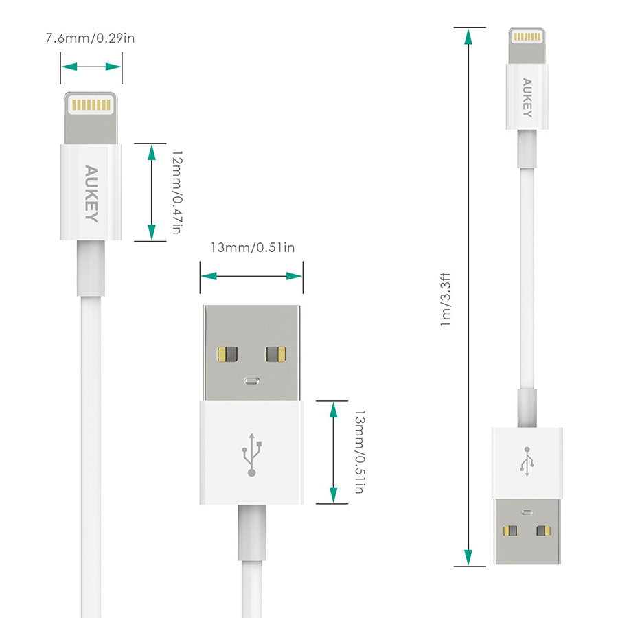 Dây Cáp Sạc Lightning Cho iPhone Chuẩn mFI Aukey CB-D20 1m - Hàng Chính Hãng