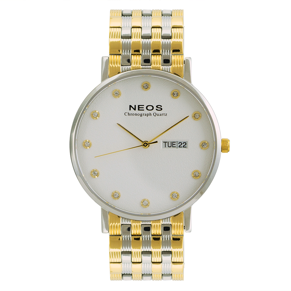Đồng hồ Neos N-30901M nam dây thép bạc phối vàng