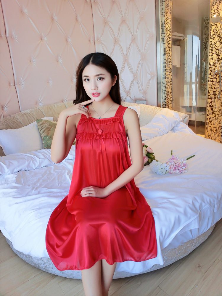 Đầm (váy) ngủ 2 dây phi lụa mềm mịn thoáng mát co giãn thoải mái JS-SX866