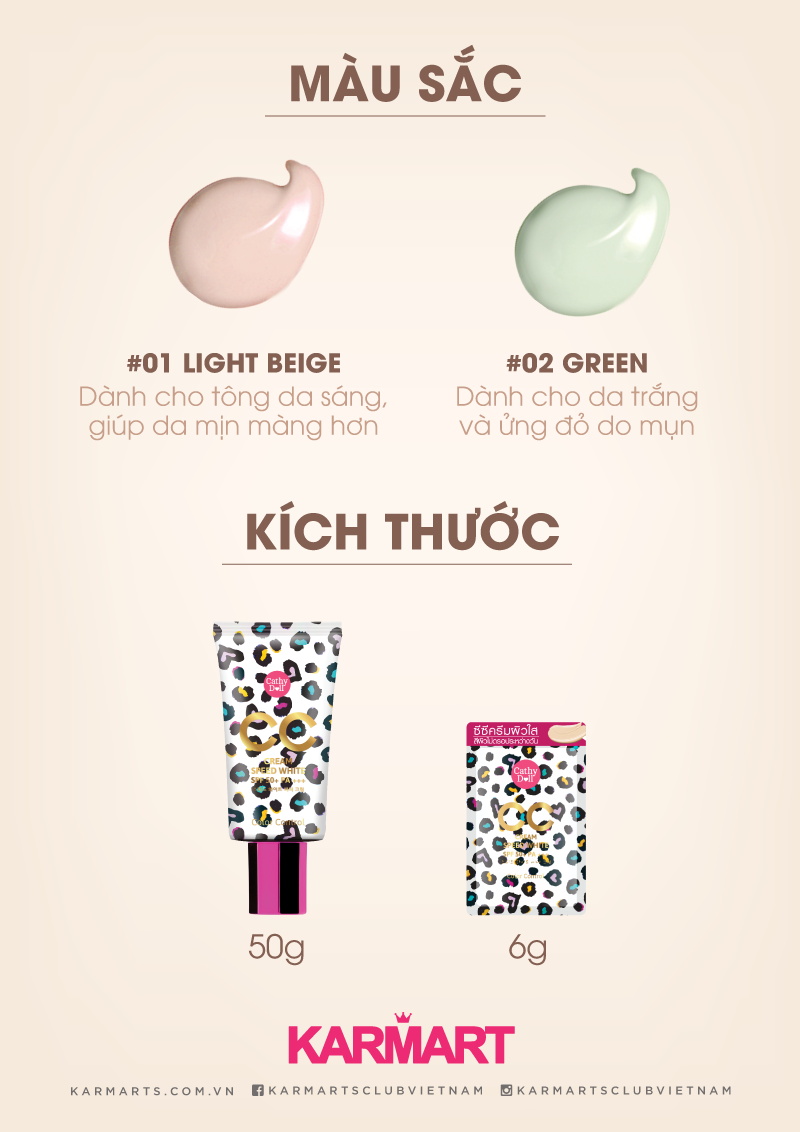 Kem Nền Trắng Da Cathy Doll Speed White CC Cream SPF50+ PA+++ (50g) 