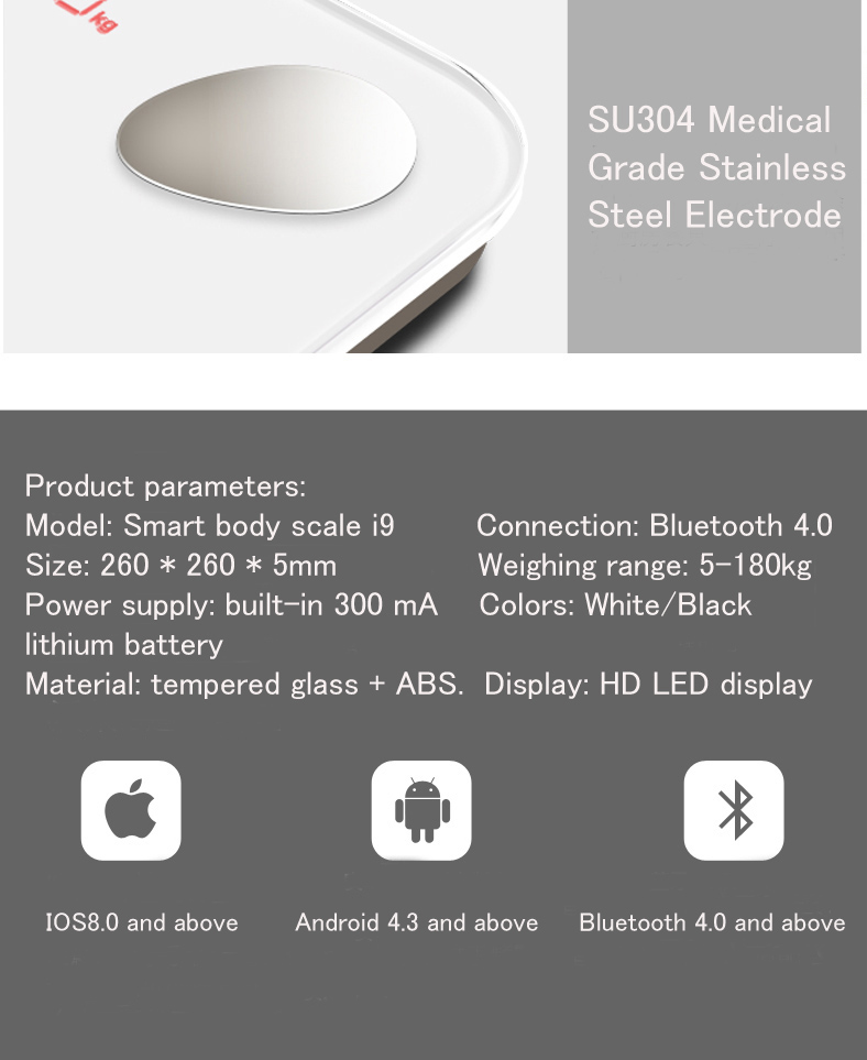 Cân Điện Tử Đo Lượng Mỡ Cơ Thể ICOMON i9u Có Cổng USB Điều Khiển Bằng Bluetooth và Ứng Dụng Trên iOS, Android - Trắng