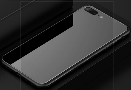 Ốp Iphone 7/8Plus + Viền Silicon, Mặt Kính Phía Sau - STRYFER - Đen