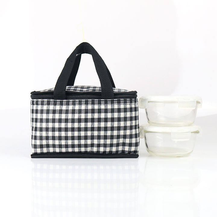 Túi giữ nhiệt kiểu ngang caro trắng đen