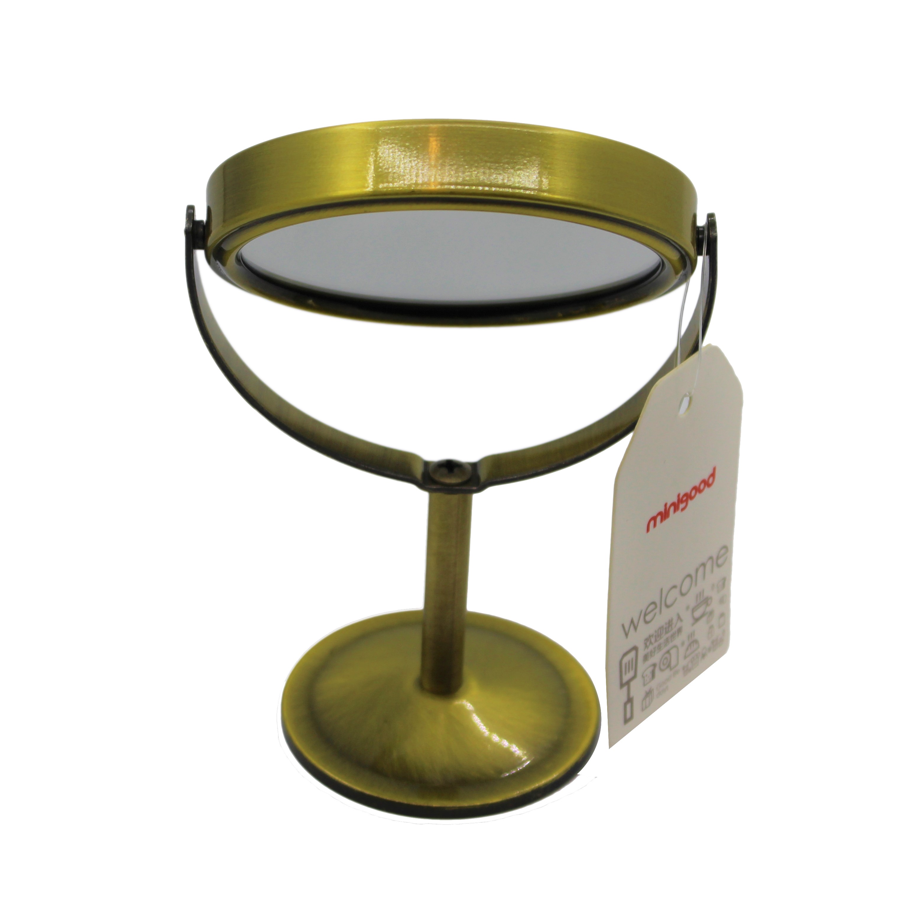 Gương trang điểm tròn màu đồng xoay 360 độ mini để bàn 2 mặt Minigood Hàn Quốc DMCTB080
