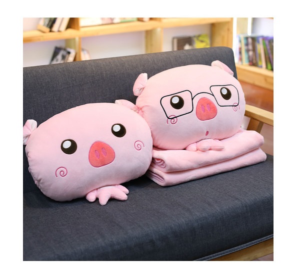 Gối mền văn phòng Heo hồng cute 3 chức năng, nỉ nhung siêu mịn, bộ chăn gối văn phòng, máy bay, đi xe, phượt, du lịch