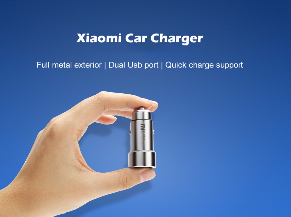 Original Xiaomi MI dual port charger / car charger metal appearance 5V / 3.6A dual USB smart output support fast charging Competiable with Most  Phone Tablet PC