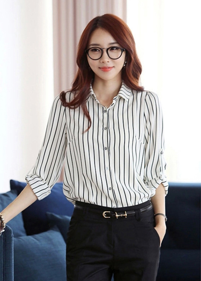 Sơ mi nữ sọc kẻ sm04